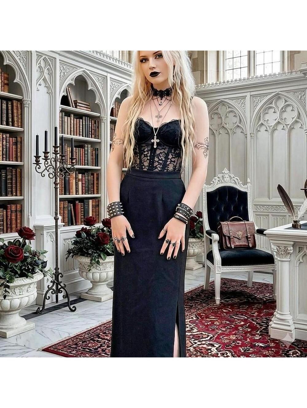 Black Side Slit Maxi Skirt  101
